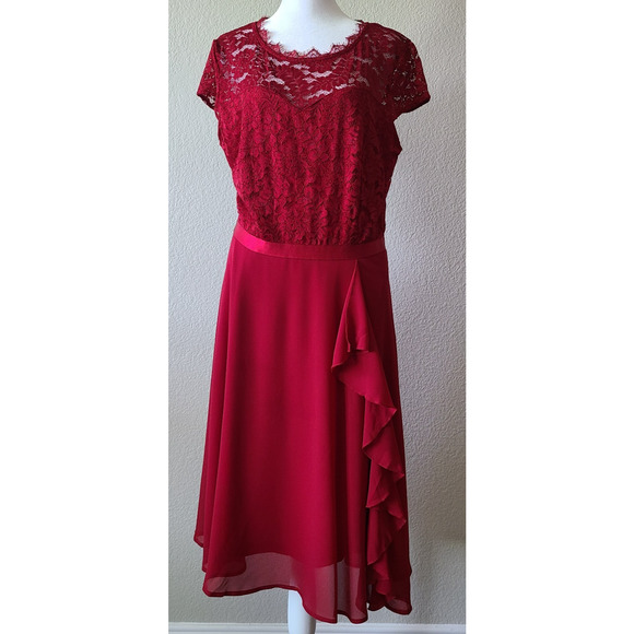 HOCO Sorority Dress XL Lace Overlay Ruffled Wedding Guest Cocktail Miusol NWT - Picture 1 of 14